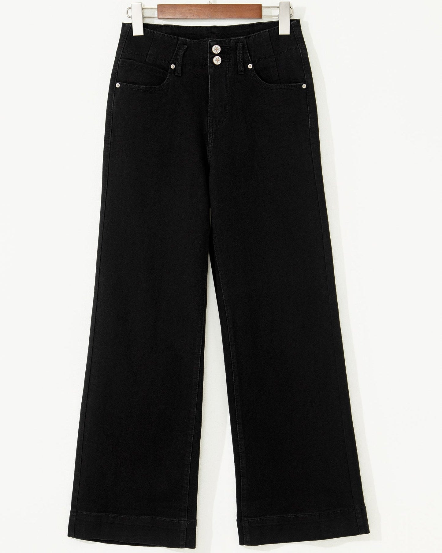 Black wide-leg jeans on a white background