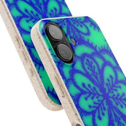 Biodegradable Phone Case — Blue Green Floral Mandala Eco-Friendly iPhone Cover