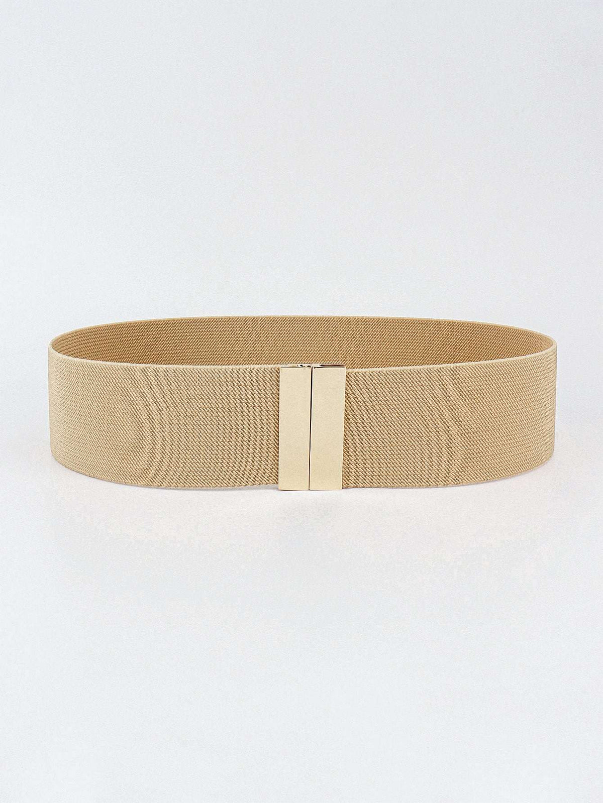 Beige belt with a gold buckle on a white background