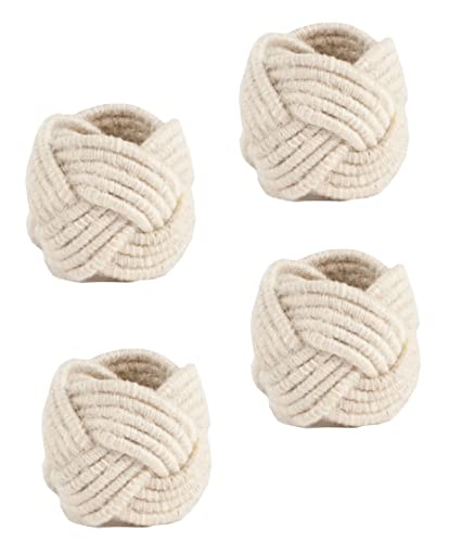Fennco Styles Braided Jute Napkin Rings, Set of 4 Ivory Burlap Holders