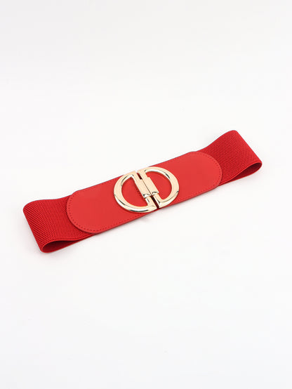 Red belt with a gold buckle on a white background