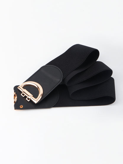 Black belt with a gold buckle on a white background