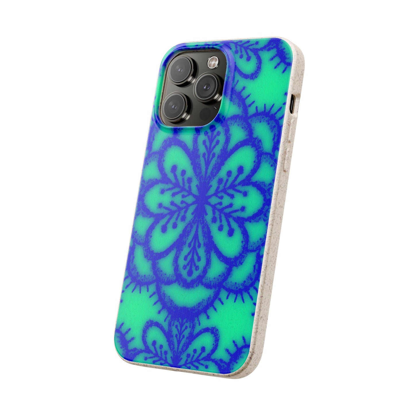 Biodegradable Phone Case — Blue Green Floral Mandala Eco-Friendly iPhone Cover