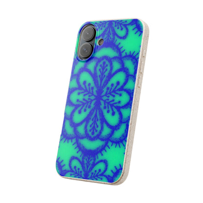 Biodegradable Phone Case — Blue Green Floral Mandala Eco-Friendly iPhone Cover