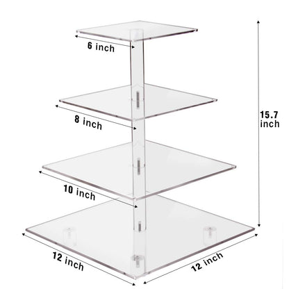 YestBuy 4 Tier Cupcake Stand Acrylic Tower Display with LED Light Premium Holder Dessert Tree Tower for Birthday Cady Bar Décor Weddings, Parties Events (Yellow Light)