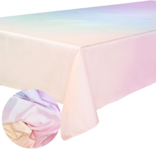 xo, Fetti Pastel Gradient Washable Tablecloth - 9 ft. | Birthday Party Decorations, Bachelorette Party Supplies, Rainbow Baby Shower, Pastel Preppy, Tableware