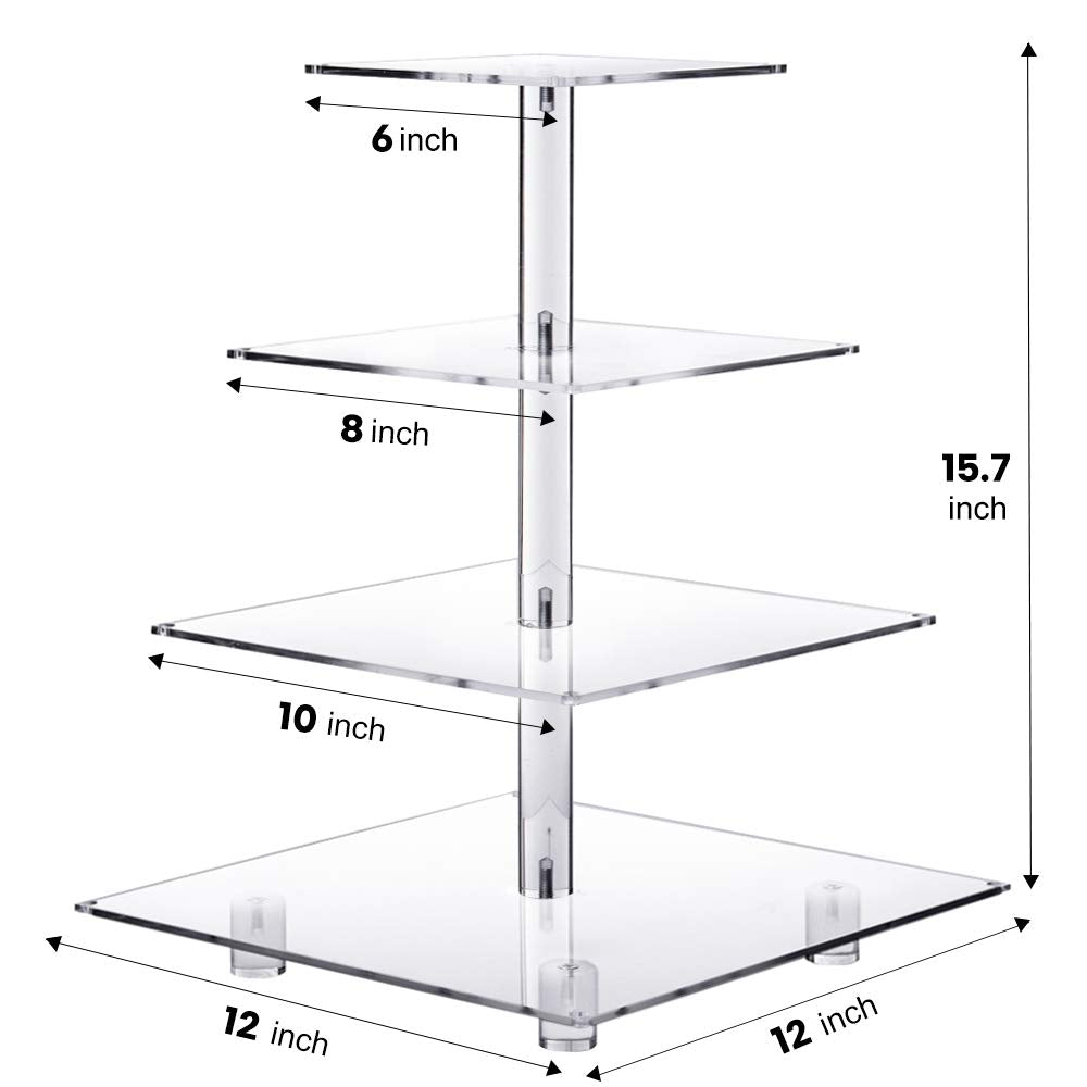 YestBuy 4 Tier Cupcake Stand Acrylic Tower Display with LED Light Premium Holder Dessert Tree Tower for Birthday Cady Bar Décor Weddings, Parties Events (Yellow Light)