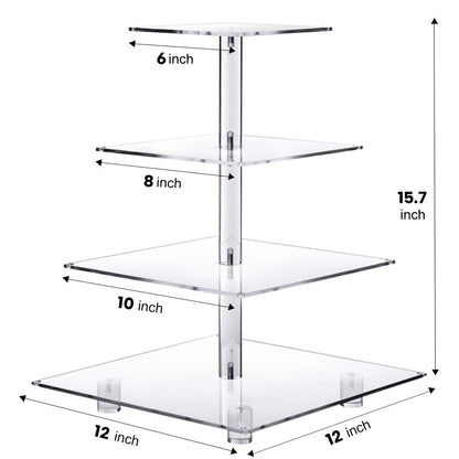 YestBuy 4 Tier Cupcake Stand Acrylic Tower Display with LED Light Premium Holder Dessert Tree Tower for Birthday Cady Bar Décor Weddings, Parties Events (Yellow Light)