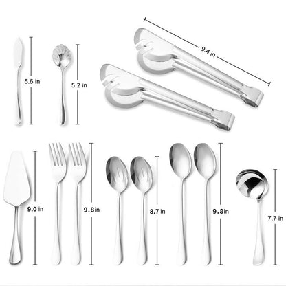 Gold Serving Utensils Set of 12, Stainless Steel Serving Sets with, 9.8''Serving Forks, Slotted Spoons, Tongs, Ladle, Butter Knife, Pie, Serving Utensils in Gold for Parties,Buffet, Wedding