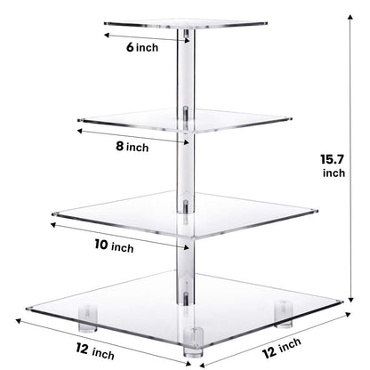 YestBuy 4 Tier Cupcake Stand Acrylic Tower Display with LED Light Premium Holder Dessert Tree Tower for Birthday Cady Bar Décor Weddings, Parties Events (Yellow Light)