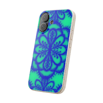 Biodegradable Phone Case — Blue Green Floral Mandala Eco-Friendly iPhone Cover