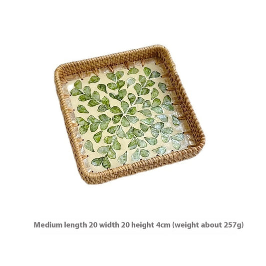 Rattan Mother of Pearl Rectangular Tray