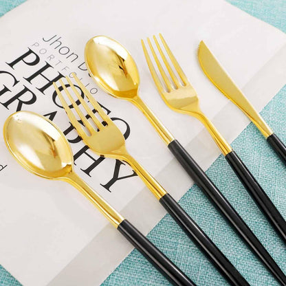 Rubtlamp 90Pcs Gold Plastic Silverware, Gold Plastic Utensils With Pink Handles Include 30 Plastic Gold Knives, 60 Plastic Forks and Spoons, Pink Plastic Silverware Heavy Duty For Party, Vlentines Day