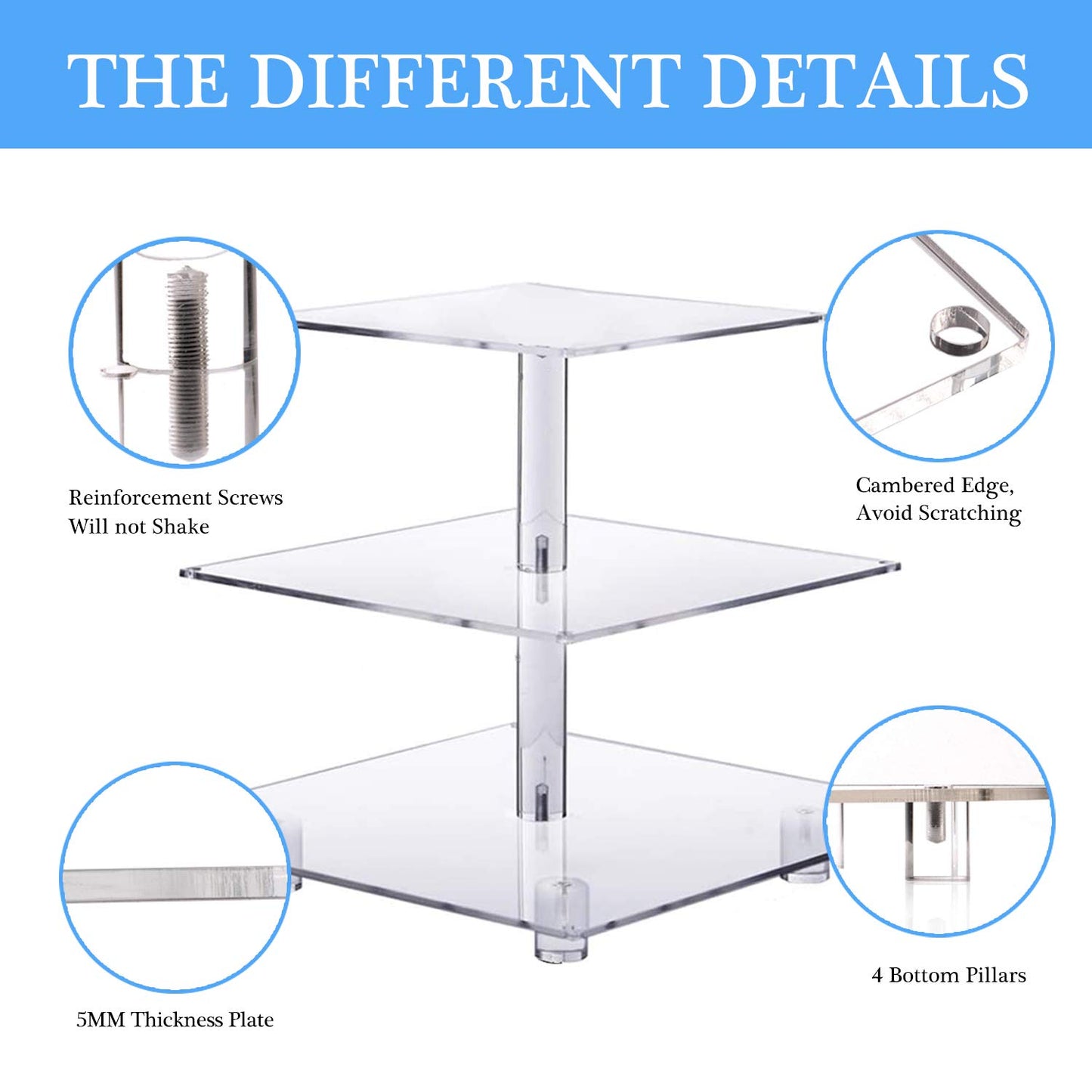 YestBuy 4 Tier Cupcake Stand Acrylic Tower Display with LED Light Premium Holder Dessert Tree Tower for Birthday Cady Bar Décor Weddings, Parties Events (Yellow Light)