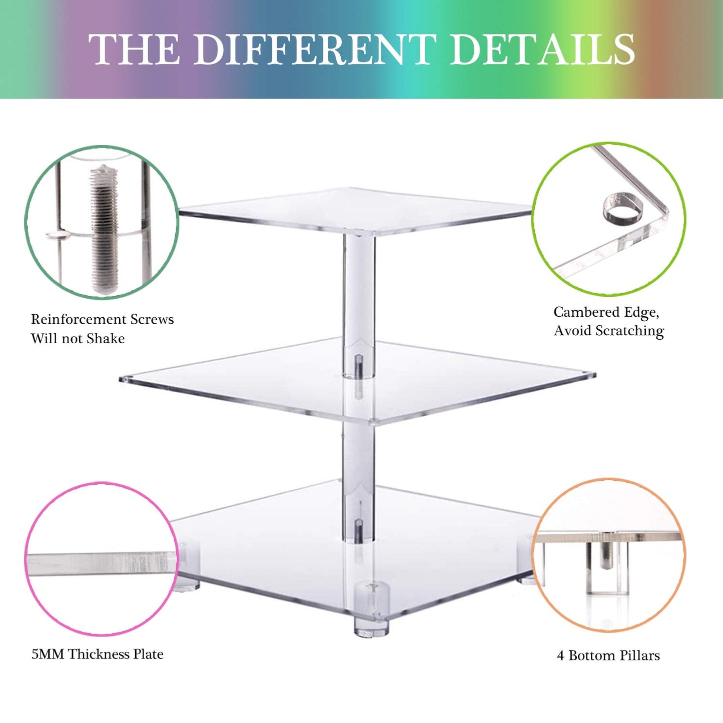 YestBuy 4 Tier Cupcake Stand Acrylic Tower Display with LED Light Premium Holder Dessert Tree Tower for Birthday Cady Bar Décor Weddings, Parties Events (Yellow Light)