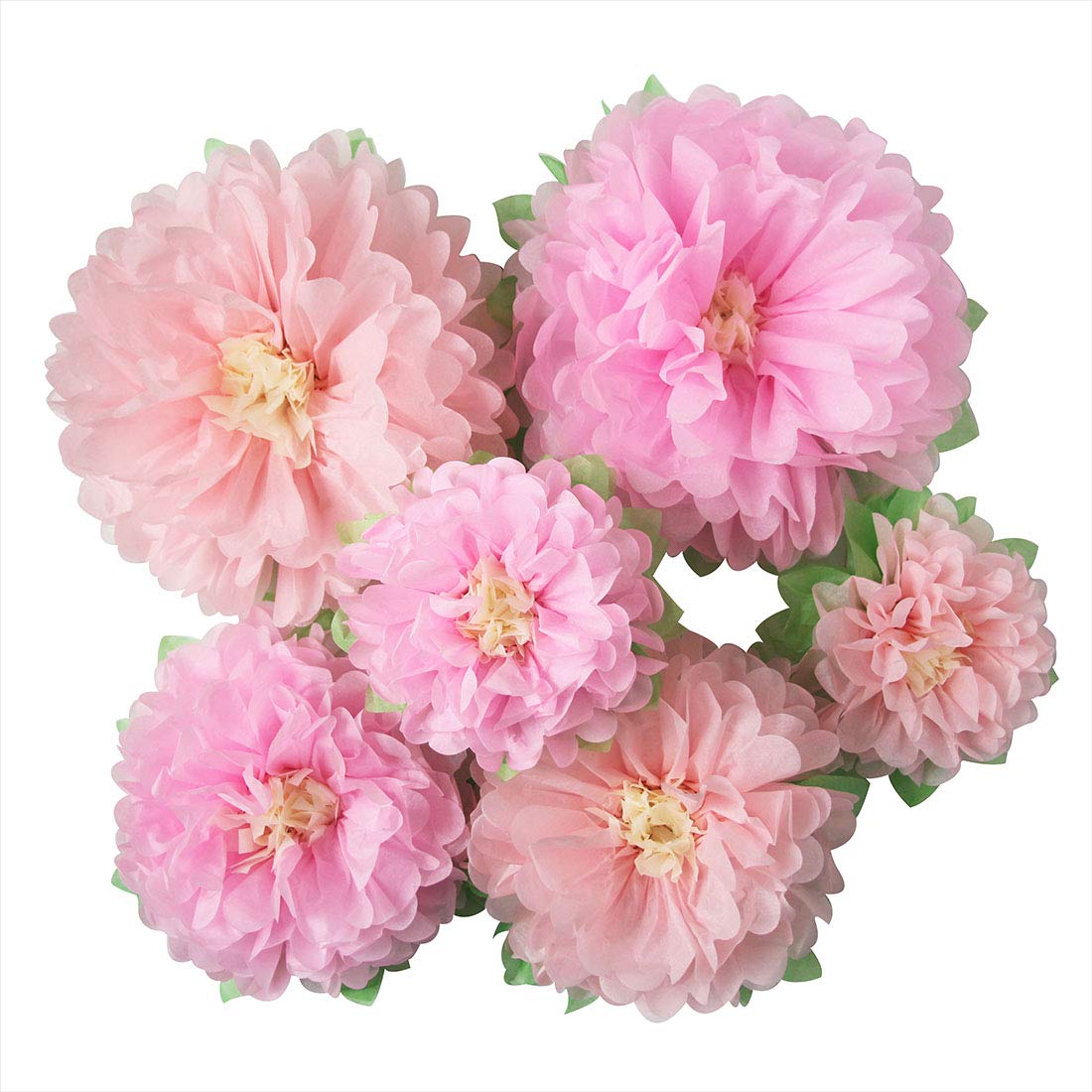 Pinks Flowers Decoration (11''-7'' Assorted) 6 pcs Artificial Tissue Paper Peony Nursery Wall Bridal Shower Centerpiece Baby Girl Birthday Tea Party