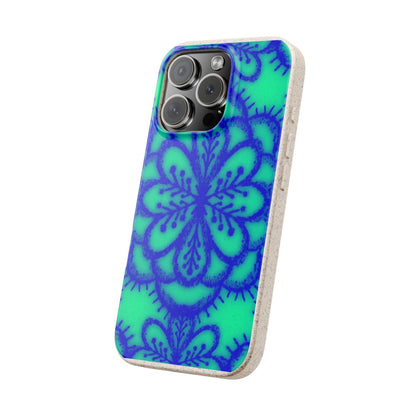 Biodegradable Phone Case — Blue Green Floral Mandala Eco-Friendly iPhone Cover