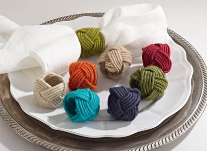 Fennco Styles Classic Braided Jute Napkin Rings, Set of 4 - Ivory Burlap Napkin Holders for Dining Table, Home, Banquets, Holidays, Family Gatherings and Special Events