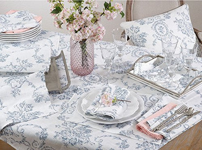 Fennco Styles Floral Story Indigo Pure Linen Table Linens