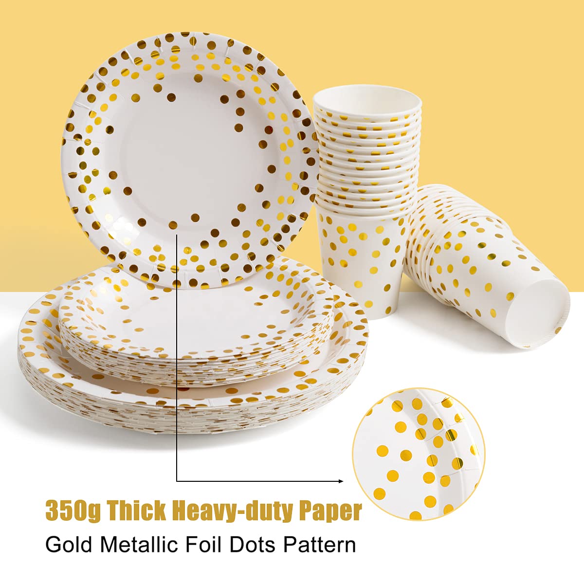 HOMIX 175 Piece Gold Party Supplies Set Serves 25 - Gold Paper Plates Napkins Cups with Gold Plastic Silverware Sets for Wedding Bridal Shower Baby Shower Holiday Parties