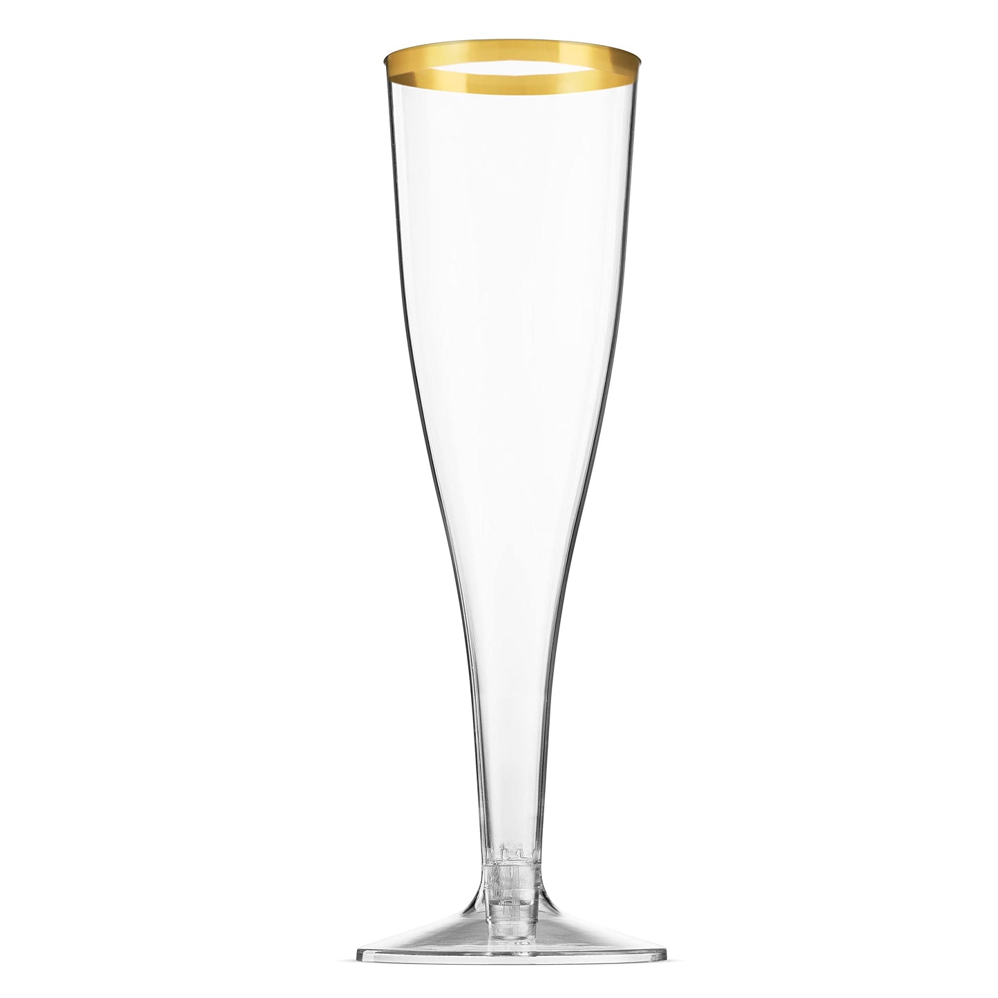 Munfix 50 Pack Gold Rimmed Plastic Champagne Flutes 5 Oz Clear Plastic Toasting Glasses Fancy Disposable Wedding Party Cocktail Cups with Gold Rim