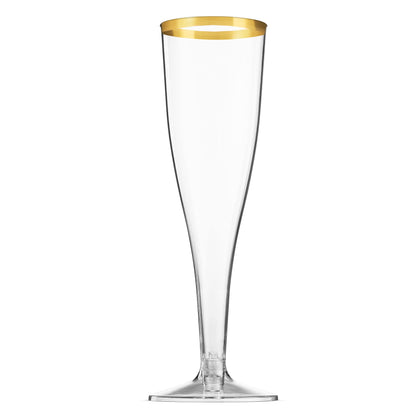 Munfix 50 Pack Gold Rimmed Plastic Champagne Flutes 5 Oz Clear Plastic Toasting Glasses Fancy Disposable Wedding Party Cocktail Cups with Gold Rim