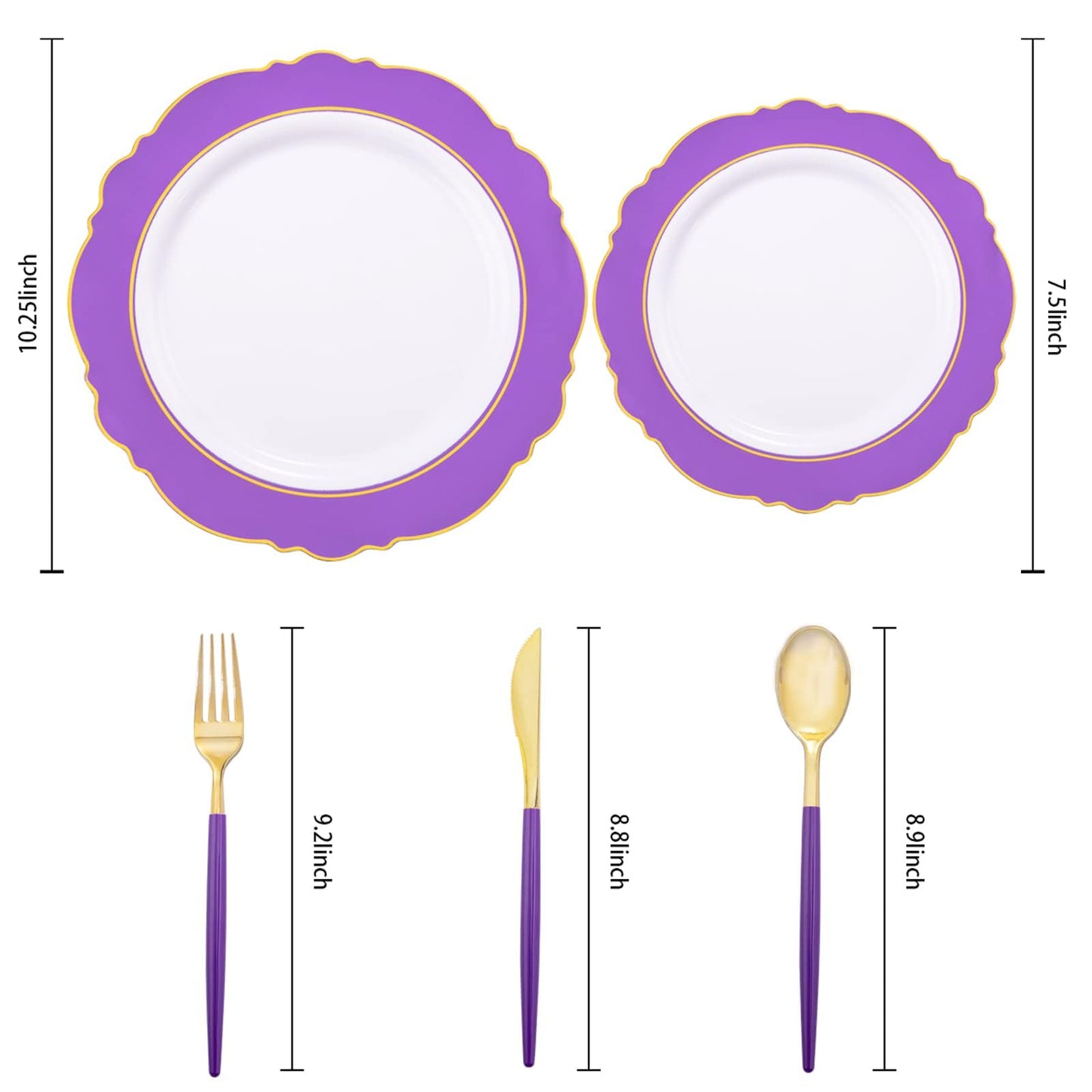 WDF 30Guest Pink Plastic Plates & Pink Christmas Plates - Gold Plastic Silverware With Pink Handle-Baroque Pink &Gold Plastic Dinnerware for Upscale Wedding &Parties