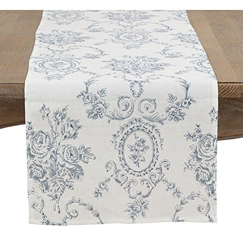 Fennco Styles Floral Story Indigo Pure Linen Table Linens