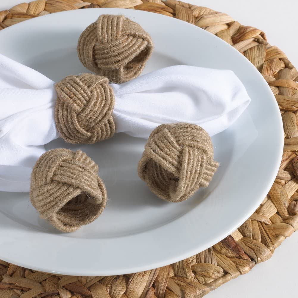 Fennco Styles Braided Jute Napkin Rings, Set of 4 Ivory Burlap Holders