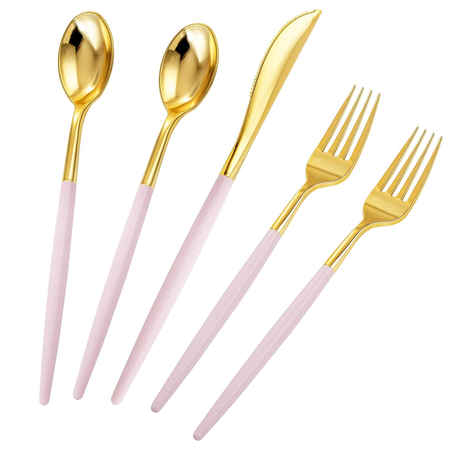 Rubtlamp 90Pcs Gold Plastic Silverware, Gold Plastic Utensils With Pink Handles Include 30 Plastic Gold Knives, 60 Plastic Forks and Spoons, Pink Plastic Silverware Heavy Duty For Party, Vlentines Day