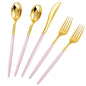 Rubtlamp 90Pcs Gold Plastic Silverware, Gold Plastic Utensils With Pink Handles Include 30 Plastic Gold Knives, 60 Plastic Forks and Spoons, Pink Plastic Silverware Heavy Duty For Party, Vlentines Day