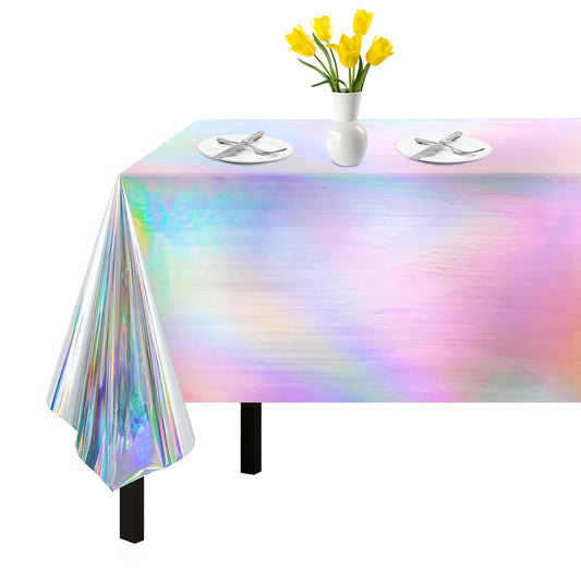 1 Pack Iridescent Tablecloth, 54" x 108" Birthday Party Table Cloths Iridescence Plastic Disposable Table Covers Iridescent Party Decorations, Birthday Decor Tablecloth for Buffet Table