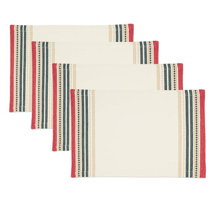 Fennco Styles Dobby Christmas Trees Design Cotton Placemats 13" W X 19" L, Set of 4 or Table Runner- Multicolor Table Mats or Table Runner for Winter Holiday Décor, Banquet, Family Gathering and Special Occasion