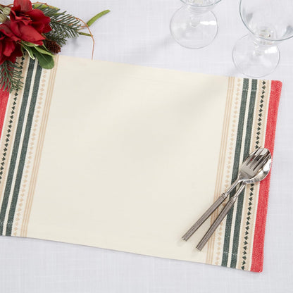 Fennco Styles Dobby Christmas Trees Design Cotton Placemats 13" W X 19" L, Set of 4 or Table Runner- Multicolor Table Mats or Table Runner for Winter Holiday Décor, Banquet, Family Gathering and Special Occasion
