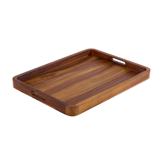 Wooden tray with handles on a white background