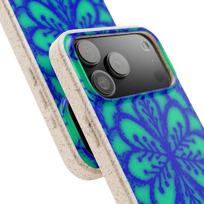 Biodegradable Phone Case — Blue Green Floral Mandala Eco-Friendly iPhone Cover