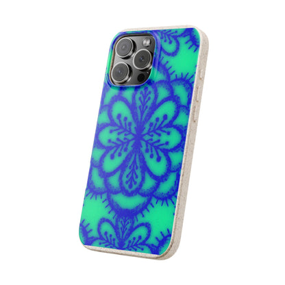 Biodegradable Phone Case — Blue Green Floral Mandala Eco-Friendly iPhone Cover