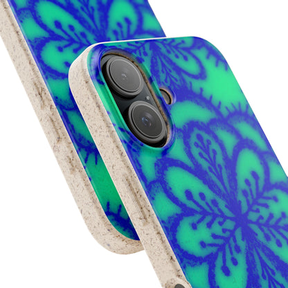 Biodegradable Phone Case — Blue Green Floral Mandala Eco-Friendly iPhone Cover