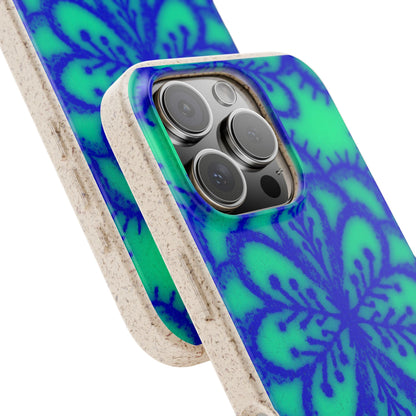 Biodegradable Phone Case — Blue Green Floral Mandala Eco-Friendly iPhone Cover