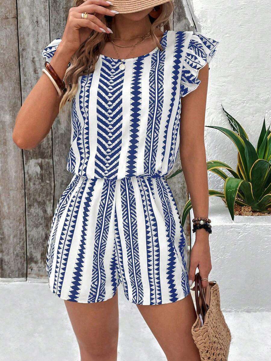 Stripe Printed Ruffles Romper