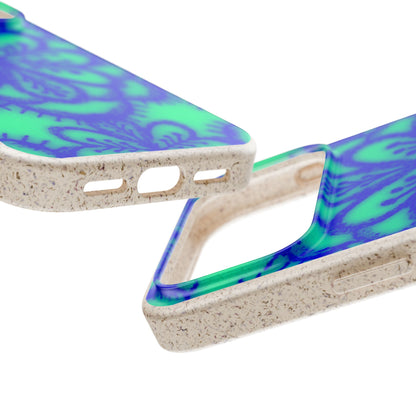 Biodegradable Phone Case — Blue Green Floral Mandala Eco-Friendly iPhone Cover