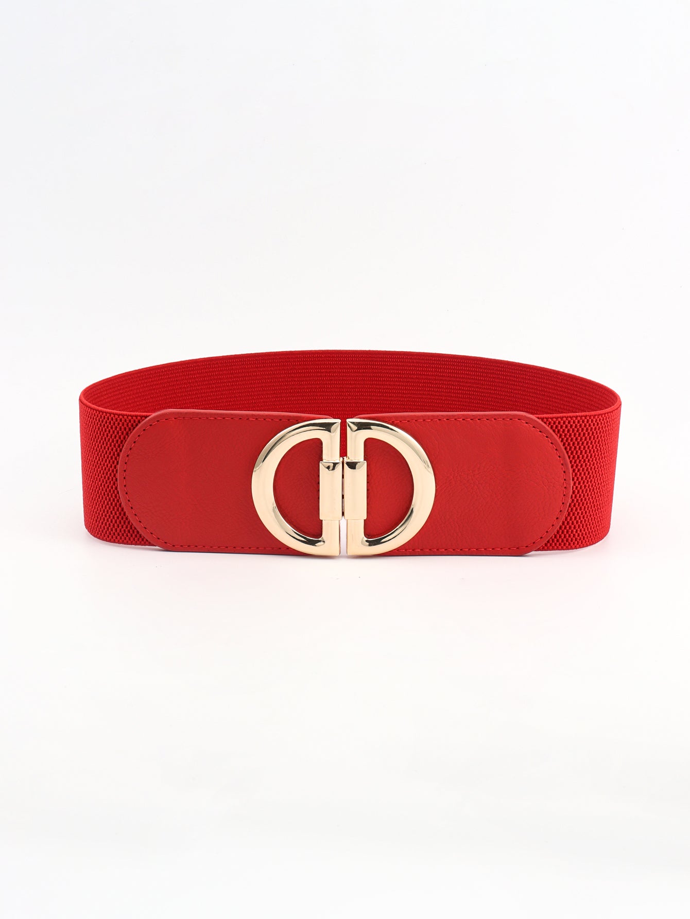 Red belt with a gold buckle on a white background