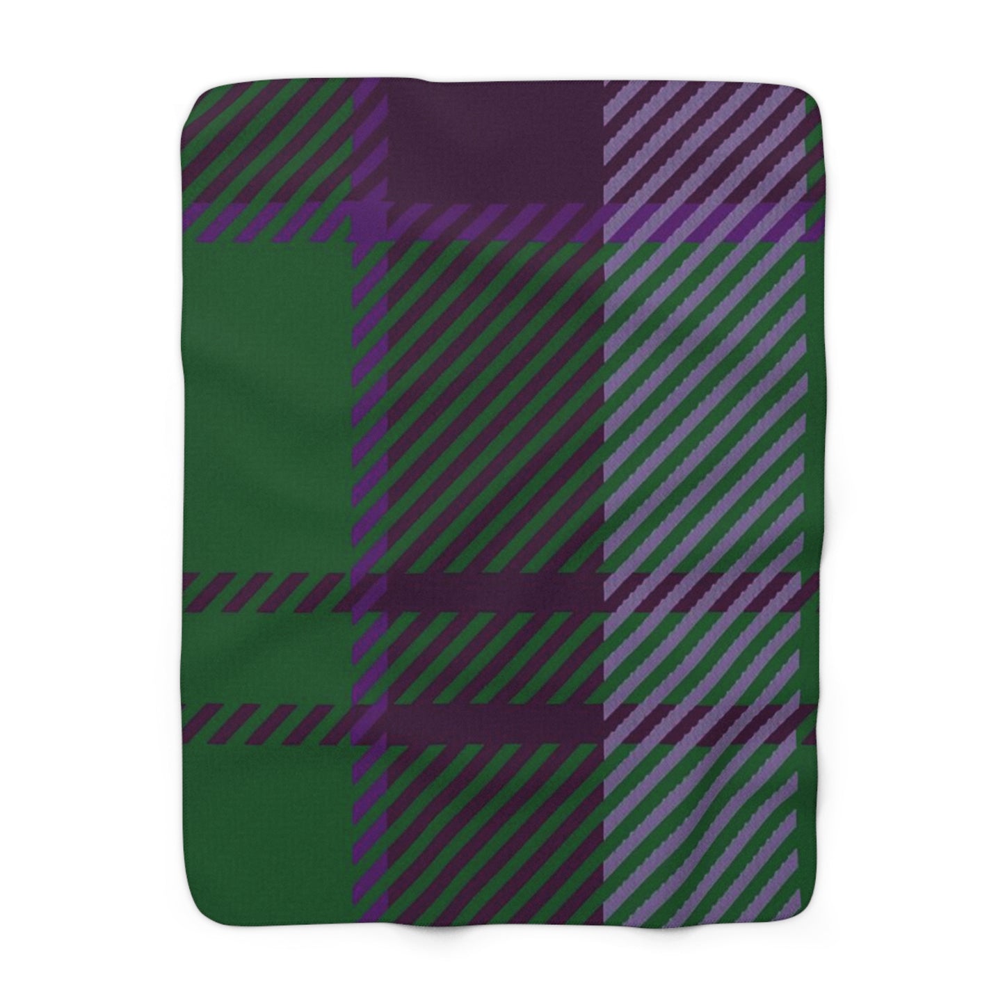 Plaid Sherpa Fleece Blanket — Cozy Green & Purple Tartan Throw Blanket