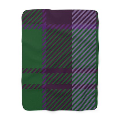 Plaid Sherpa Fleece Blanket — Cozy Green & Purple Tartan Throw Blanket