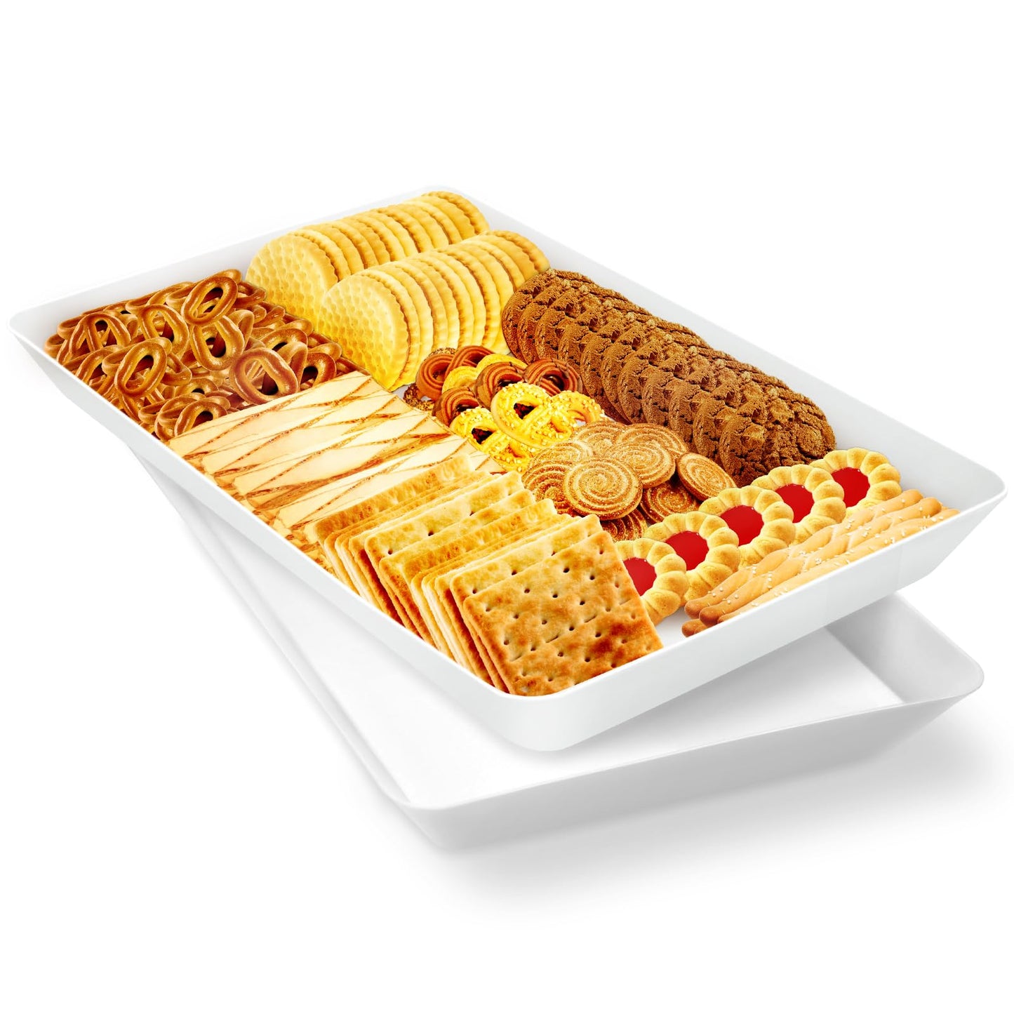 WOWBOX 4 pcs Serving Tray for Entertaining, Serving Platters for Snacks, Fruit, Cookies, Dessert, Reusable Plastic Trays for Serving Food and Pantry Organization in Kitchen & for Parties