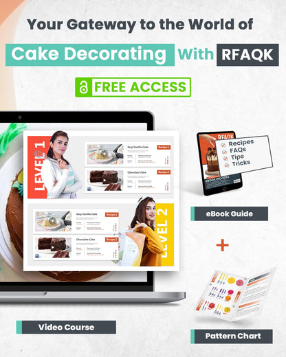 RFAQK 64 PCs Cake Decorating Kit for Beginners Includes Video Course, Booklet + Baking Supplies Gift - Cake Stand, Leveler, 24 Numbered Piping Tips, Straight & Offset Spatula, & Scraper sets