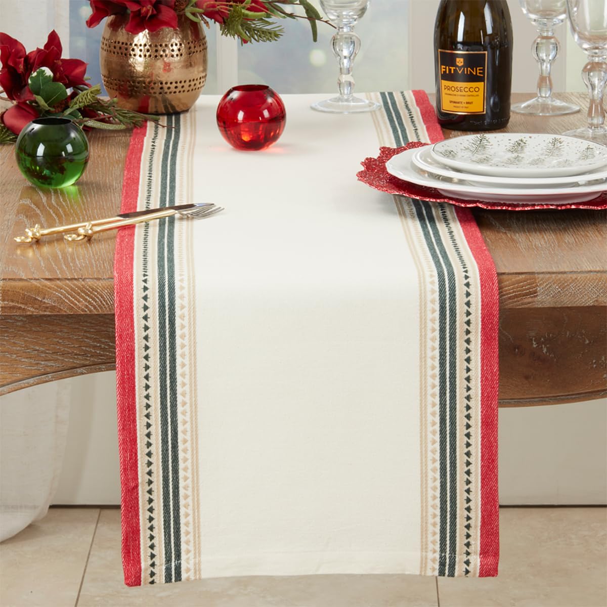 Fennco Styles Dobby Christmas Trees Design Cotton Placemats 13" W X 19" L, Set of 4 or Table Runner- Multicolor Table Mats or Table Runner for Winter Holiday Décor, Banquet, Family Gathering and Special Occasion