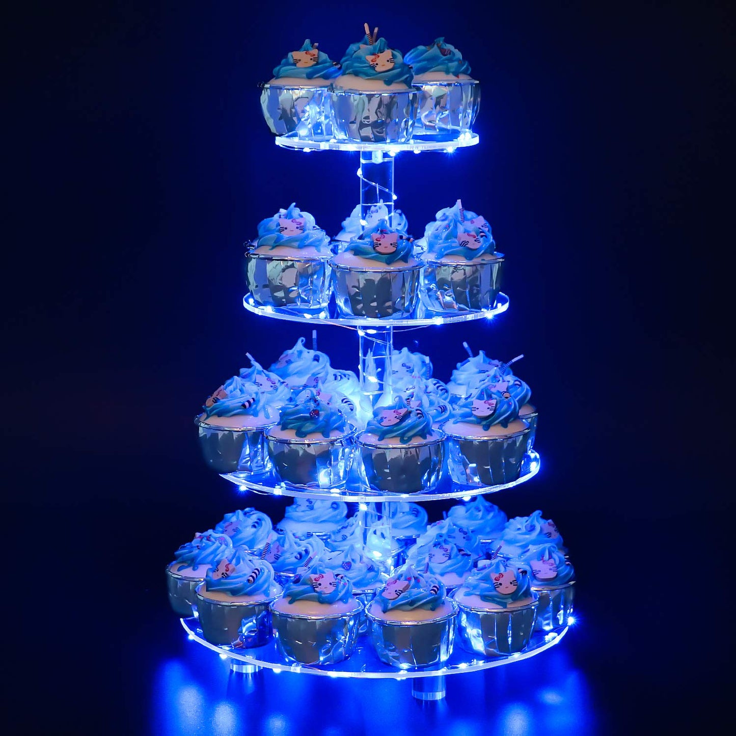 YestBuy 4 Tier Cupcake Stand Acrylic Tower Display with LED Light Premium Holder Dessert Tree Tower for Birthday Cady Bar Décor Weddings, Parties Events (Yellow Light)