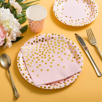 HOMIX 175 Piece Gold Party Supplies Set Serves 25 - Gold Paper Plates Napkins Cups with Gold Plastic Silverware Sets for Wedding Bridal Shower Baby Shower Holiday Parties