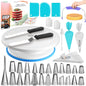 RFAQK 64 PCs Cake Decorating Kit for Beginners Includes Video Course, Booklet + Baking Supplies Gift - Cake Stand, Leveler, 24 Numbered Piping Tips, Straight & Offset Spatula, & Scraper sets